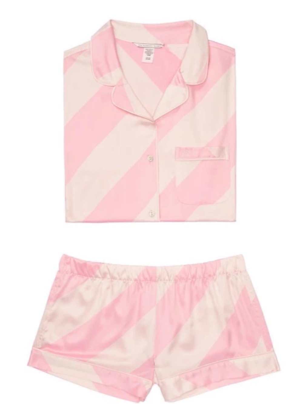 Victoria's Secret Pink Striped Satin Pajama Set Medium Short Sleeve Shorts PJ